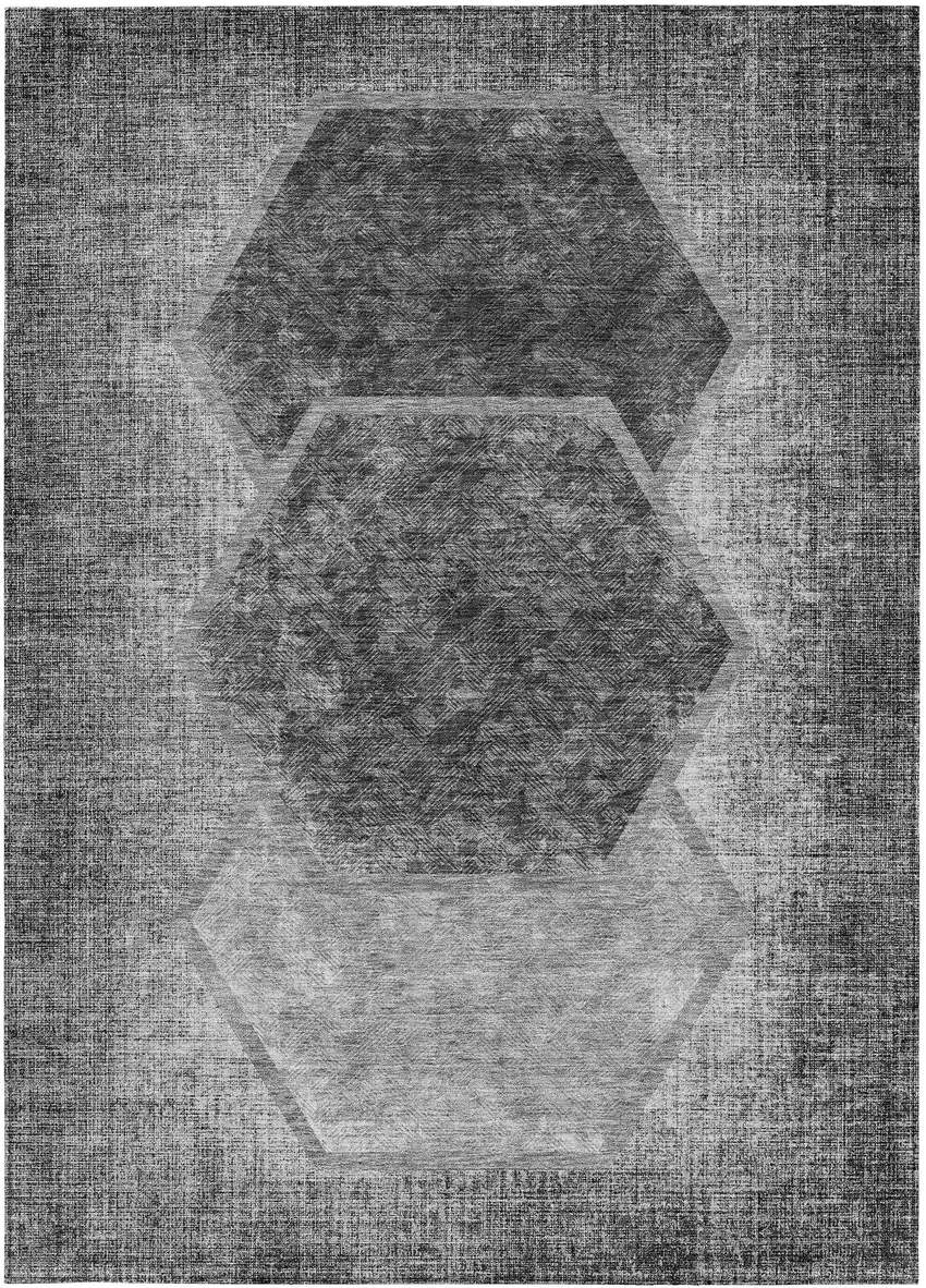 Gray Charcoal And Silver Geometric Washable Indoor Outdoor Area Rug Photo 6