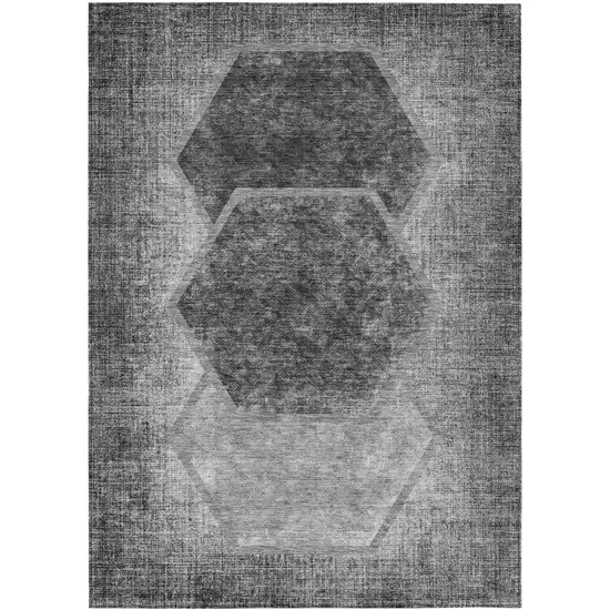 Gray Charcoal And Silver Geometric Washable Indoor Outdoor Area Rug Photo 2