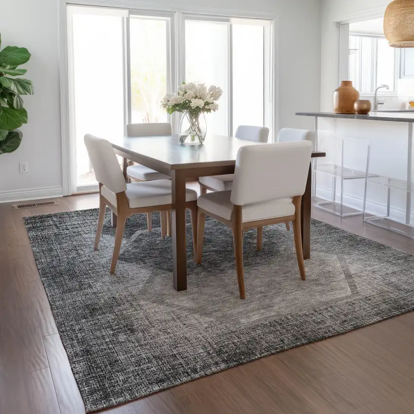 Gray Charcoal And Silver Geometric Washable Indoor Outdoor Area Rug Photo 9