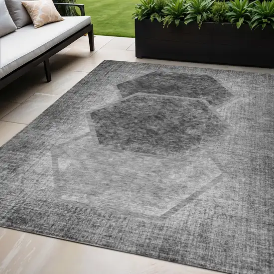 Gray Charcoal And Silver Geometric Washable Indoor Outdoor Area Rug Photo 1