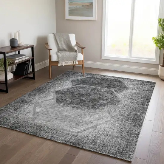 Gray Charcoal And Silver Geometric Washable Indoor Outdoor Area Rug Photo 9