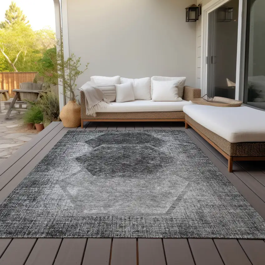 Gray Charcoal And Silver Geometric Washable Indoor Outdoor Area Rug Photo 8