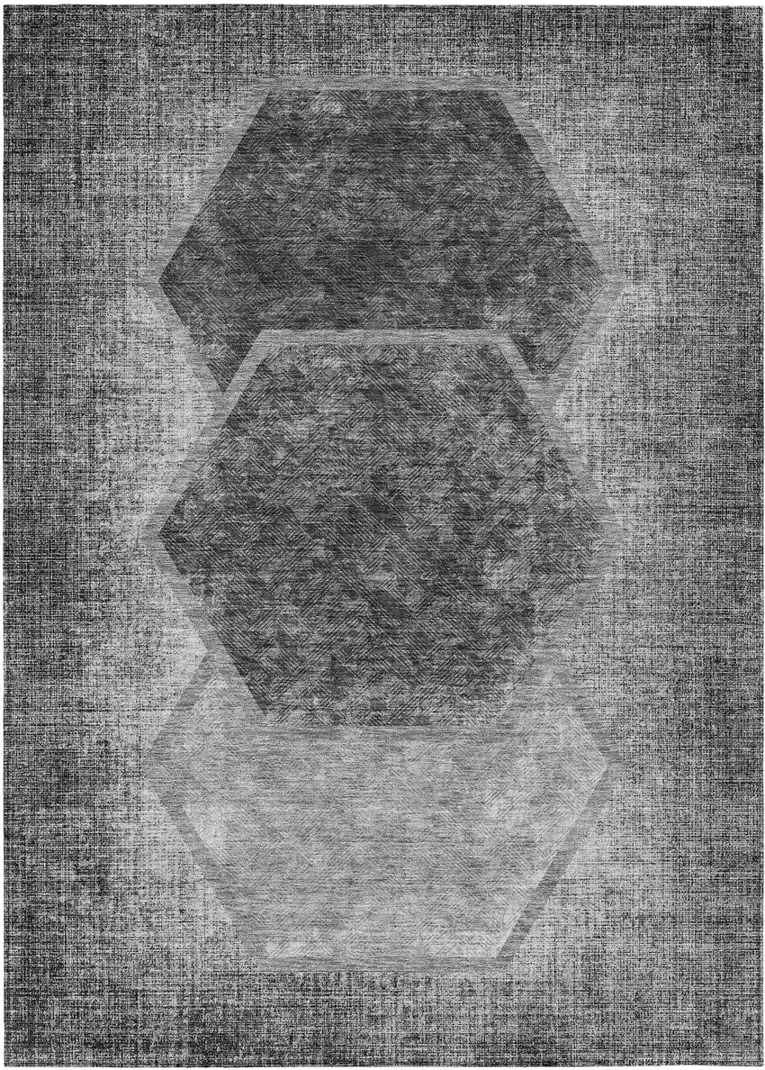Gray Charcoal And Silver Geometric Washable Indoor Outdoor Area Rug Photo 2
