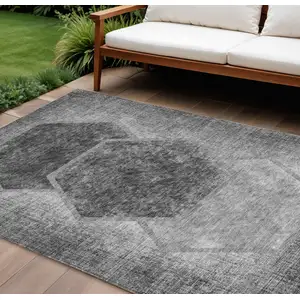 Photo of Gray Charcoal And Silver Geometric Washable Indoor Outdoor Area Rug
