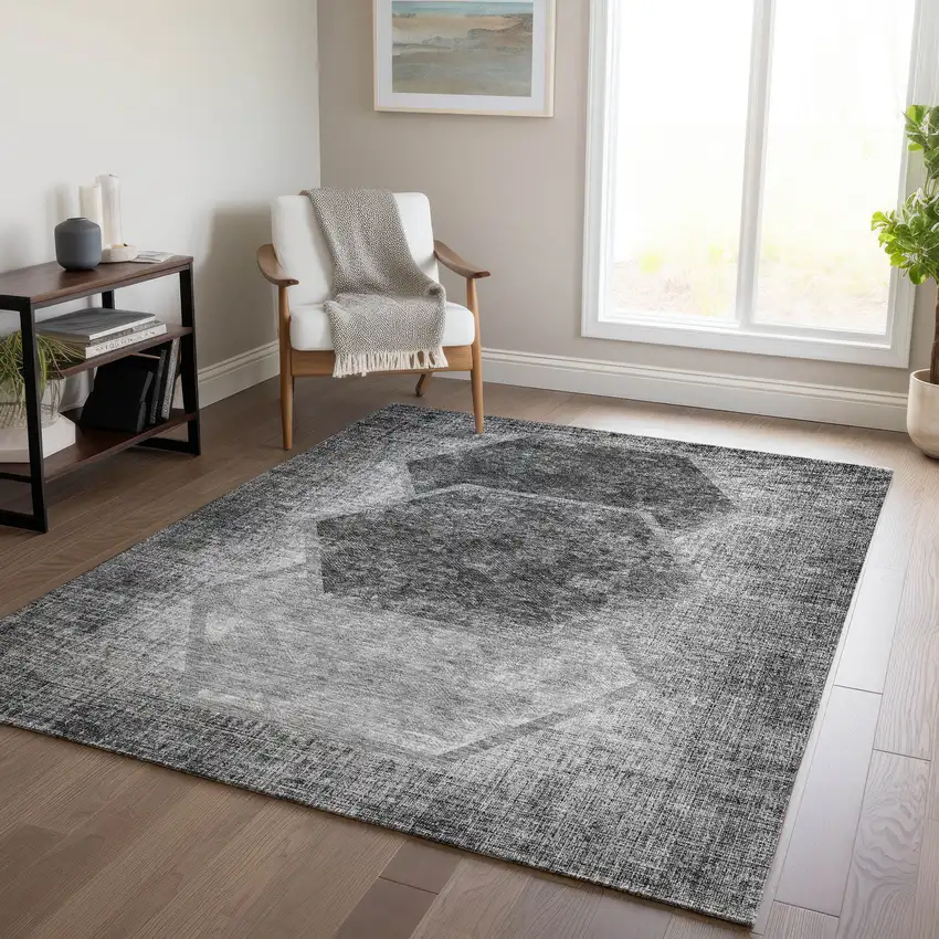 Gray Charcoal And Silver Geometric Washable Indoor Outdoor Area Rug Photo 9