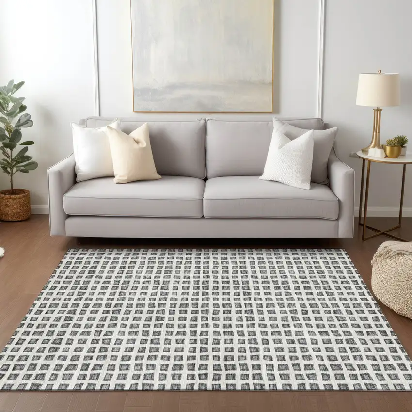 Gray Charcoal And Silver Geometric Washable Indoor Outdoor Area Rug Photo 9