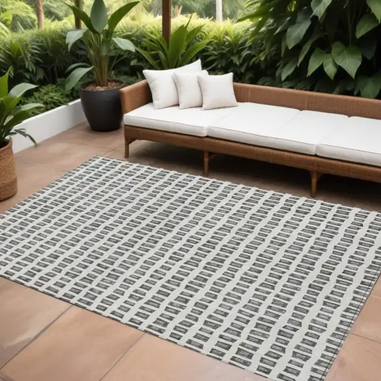 Gray Charcoal And Silver Geometric Washable Indoor Outdoor Area Rug Photo 1