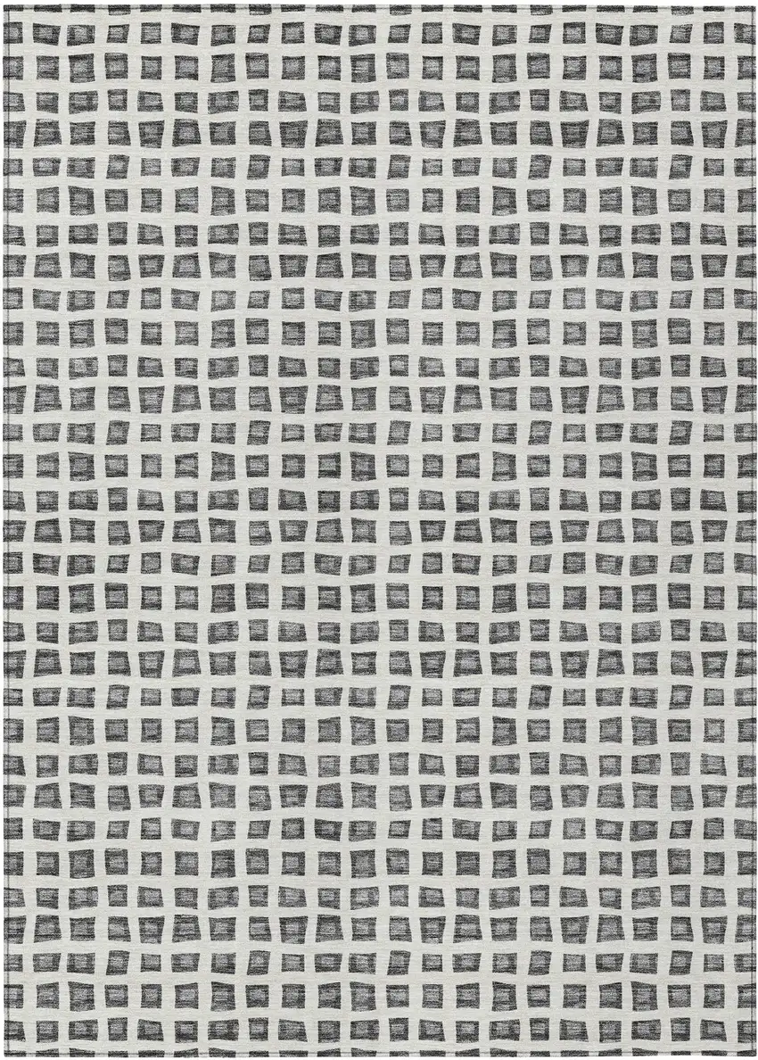 Gray Charcoal And Silver Geometric Washable Indoor Outdoor Area Rug Photo 1