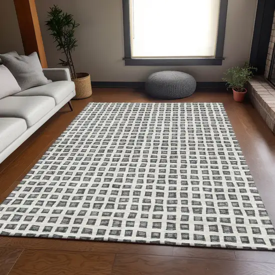 Gray Charcoal And Silver Geometric Washable Indoor Outdoor Area Rug Photo 8