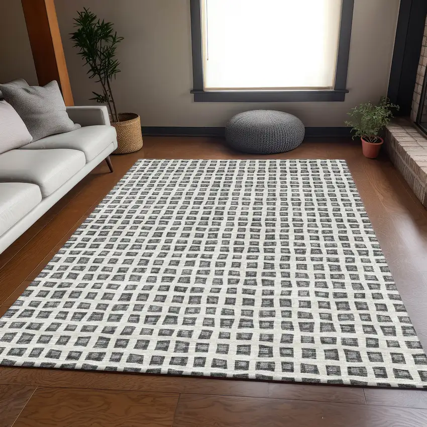Gray Charcoal And Silver Geometric Washable Indoor Outdoor Area Rug Photo 8