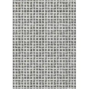 Photo of Gray Charcoal And Silver Geometric Washable Indoor Outdoor Area Rug