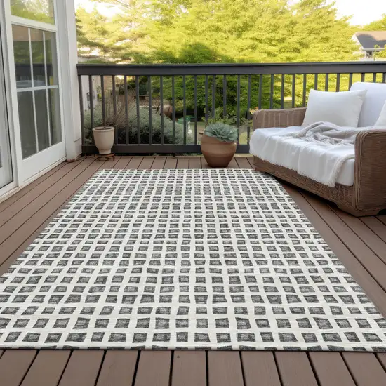 Gray Charcoal And Silver Geometric Washable Indoor Outdoor Area Rug Photo 8