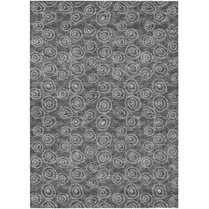 Photo of Gray Charcoal And Silver Geometric Washable Indoor Outdoor Area Rug