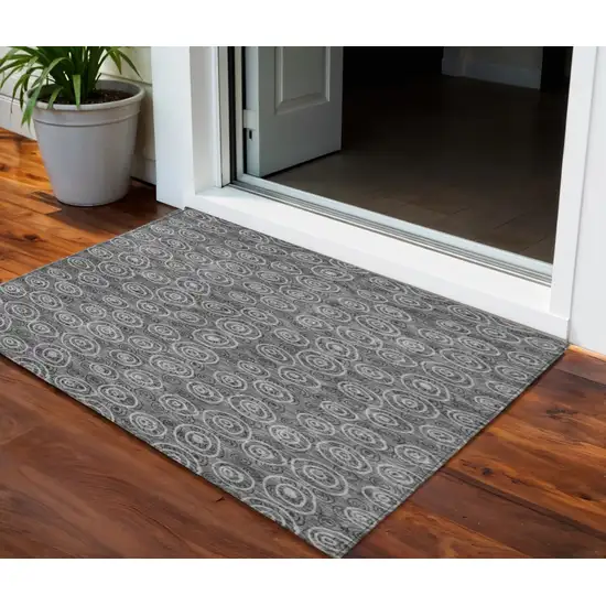Gray Charcoal And Silver Geometric Washable Indoor Outdoor Area Rug Photo 1