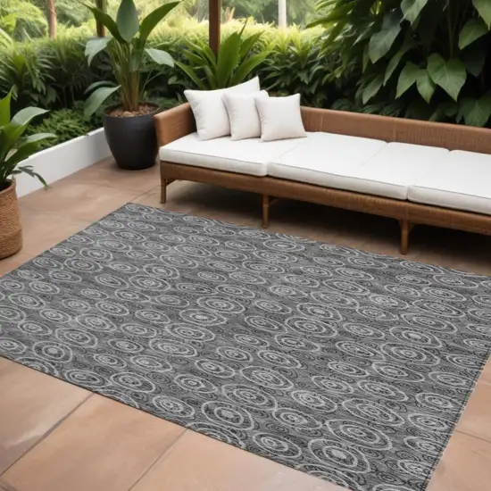 Gray Charcoal And Silver Geometric Washable Indoor Outdoor Area Rug Photo 1