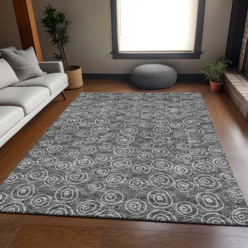 Gray Charcoal And Silver Geometric Washable Indoor Outdoor Area Rug Photo 8