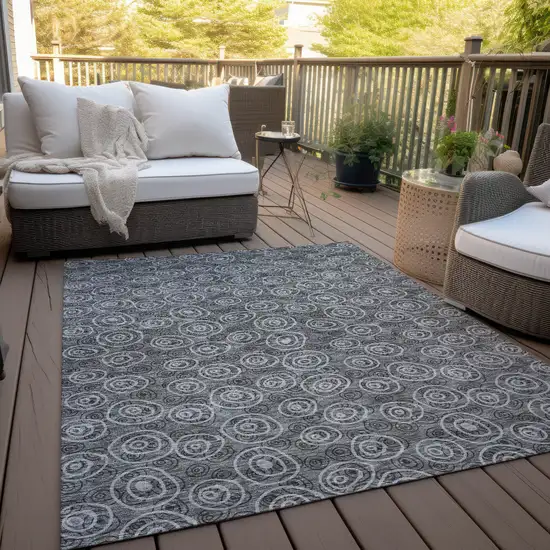 Gray Charcoal And Silver Geometric Washable Indoor Outdoor Area Rug Photo 9