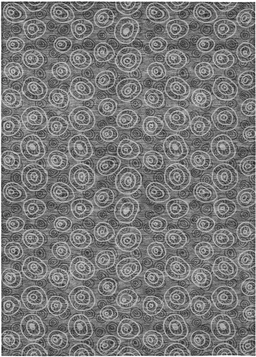 Gray Charcoal And Silver Geometric Washable Indoor Outdoor Area Rug Photo 1
