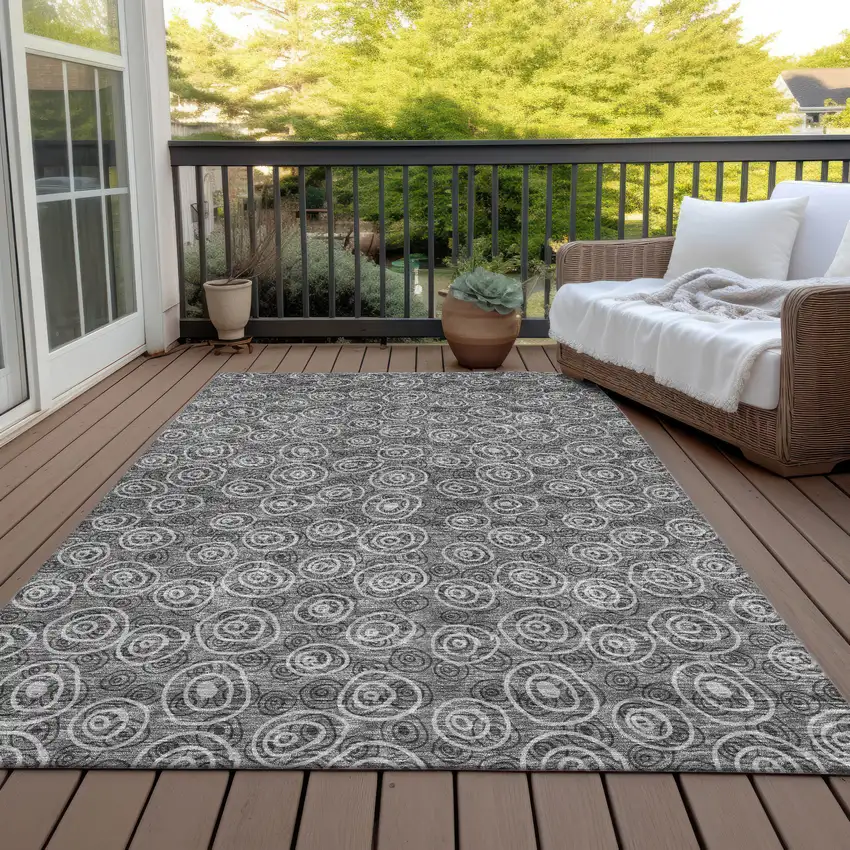 Gray Charcoal And Silver Geometric Washable Indoor Outdoor Area Rug Photo 7