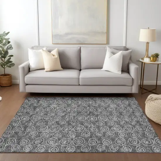 Gray Charcoal And Silver Geometric Washable Indoor Outdoor Area Rug Photo 8