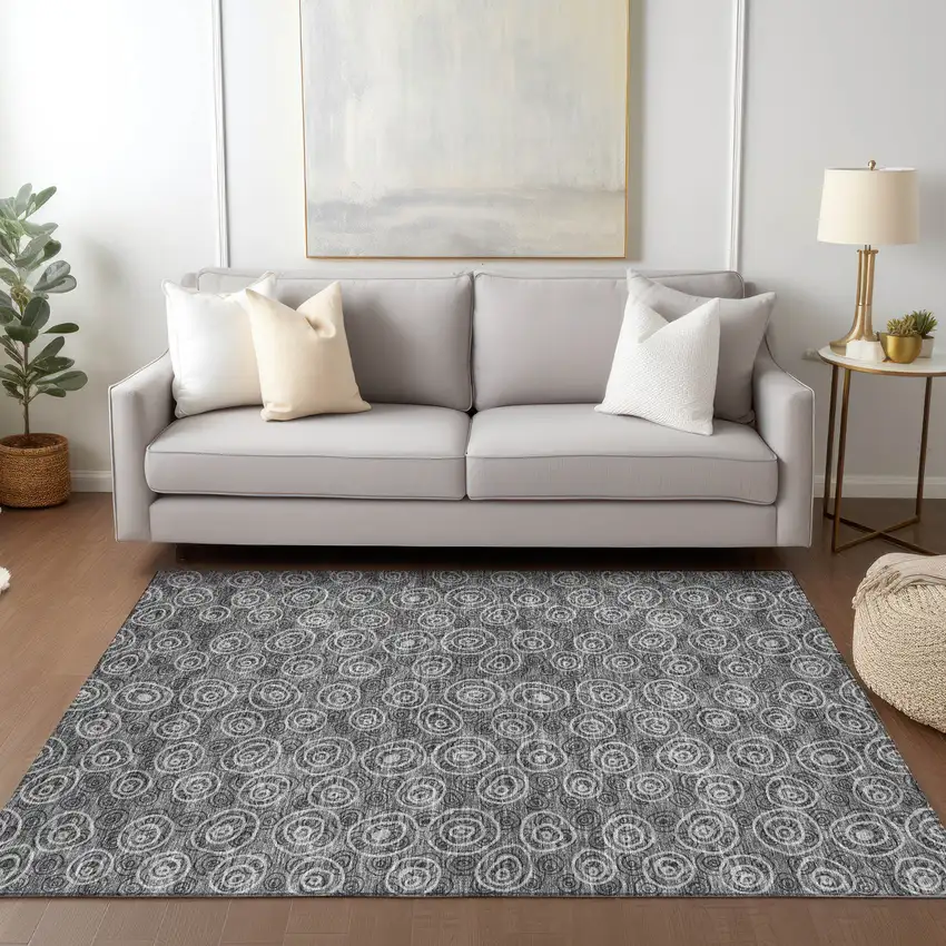Gray Charcoal And Silver Geometric Washable Indoor Outdoor Area Rug Photo 8
