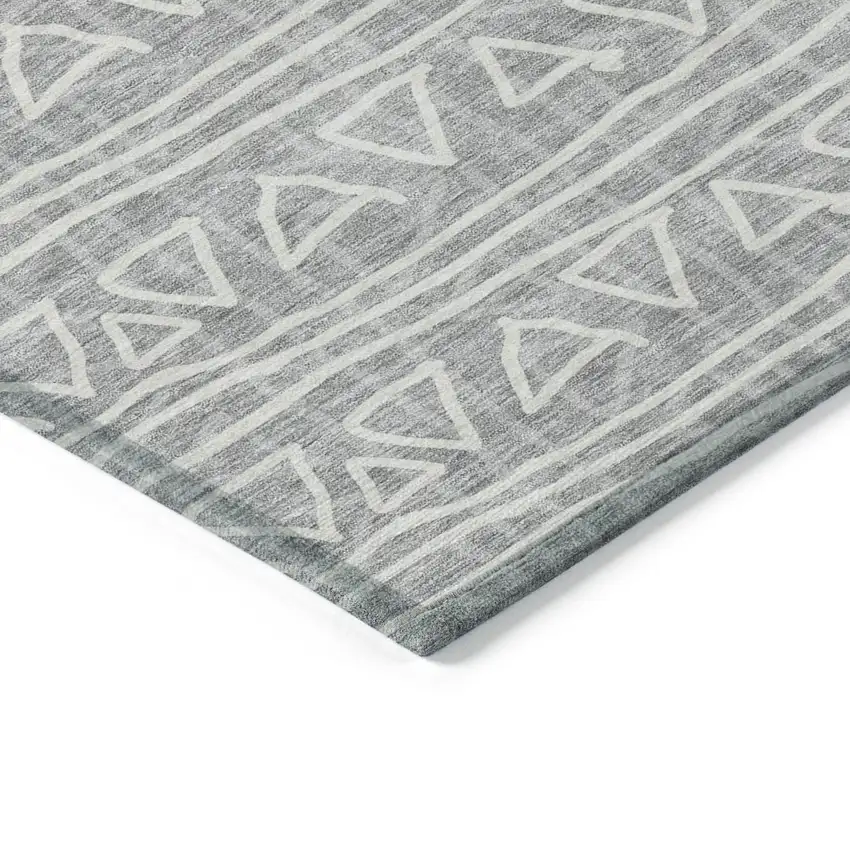 Gray Charcoal And Silver Geometric Washable Indoor Outdoor Area Rug Photo 3