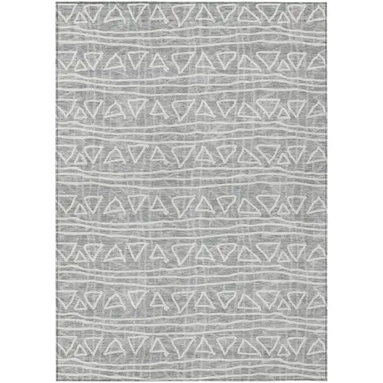 Gray Charcoal And Silver Geometric Washable Indoor Outdoor Area Rug Photo 1