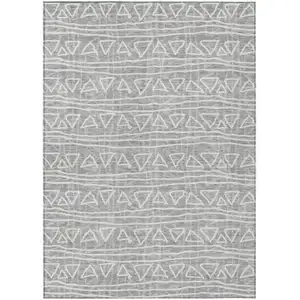 Photo of Gray Charcoal And Silver Geometric Washable Indoor Outdoor Area Rug