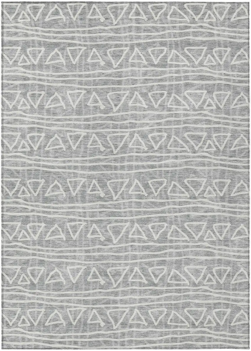 Gray Charcoal And Silver Geometric Washable Indoor Outdoor Area Rug Photo 1