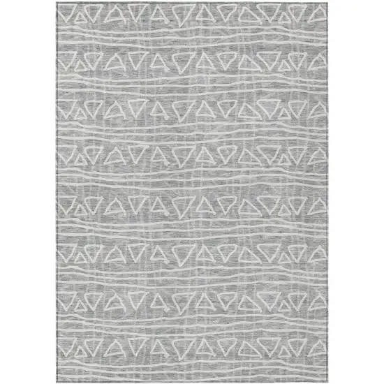Gray Charcoal And Silver Geometric Washable Indoor Outdoor Area Rug Photo 1