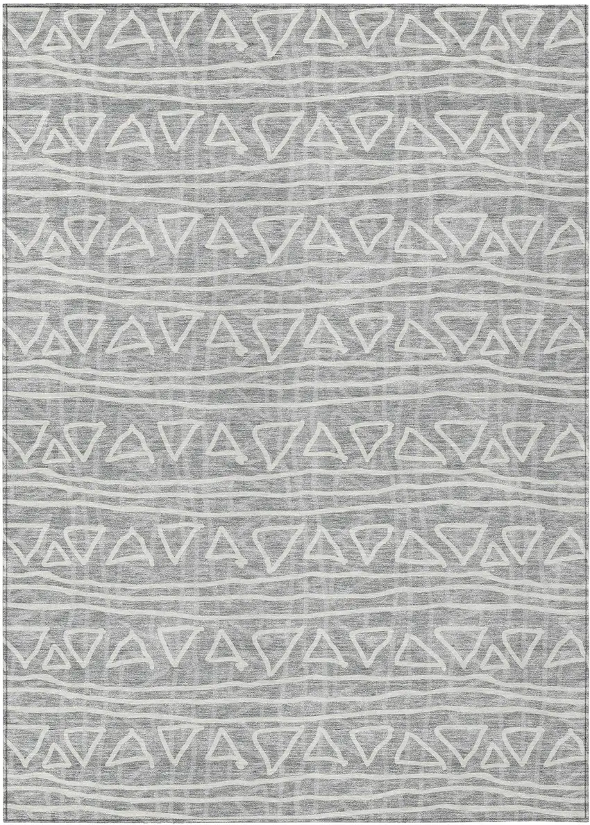 Gray Charcoal And Silver Geometric Washable Indoor Outdoor Area Rug Photo 1