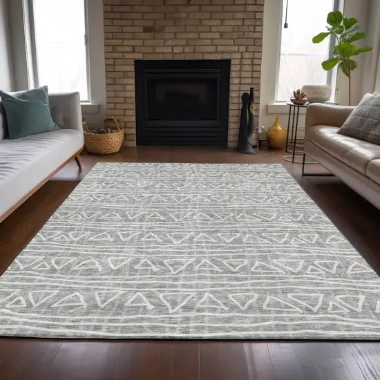 Gray Charcoal And Silver Geometric Washable Indoor Outdoor Area Rug Photo 7