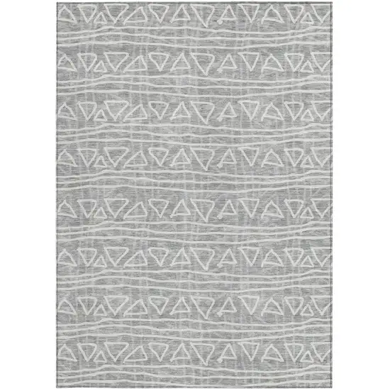 Gray Charcoal And Silver Geometric Washable Indoor Outdoor Area Rug Photo 5