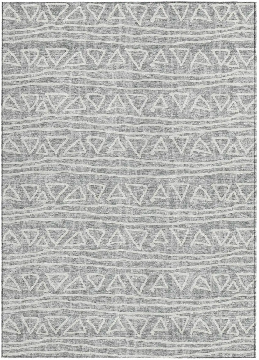 Gray Charcoal And Silver Geometric Washable Indoor Outdoor Area Rug Photo 5