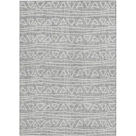 Gray Charcoal And Silver Geometric Washable Indoor Outdoor Area Rug Photo 5