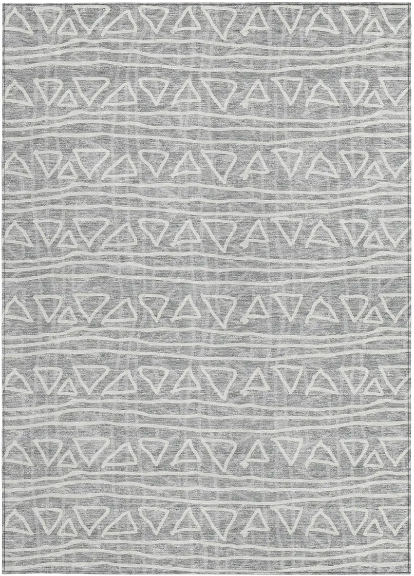 Gray Charcoal And Silver Geometric Washable Indoor Outdoor Area Rug Photo 5