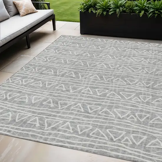 Gray Charcoal And Silver Geometric Washable Indoor Outdoor Area Rug Photo 1