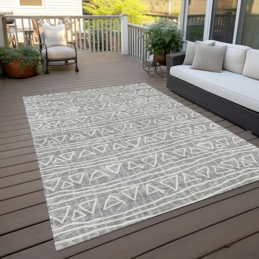 Gray Charcoal And Silver Geometric Washable Indoor Outdoor Area Rug Photo 9
