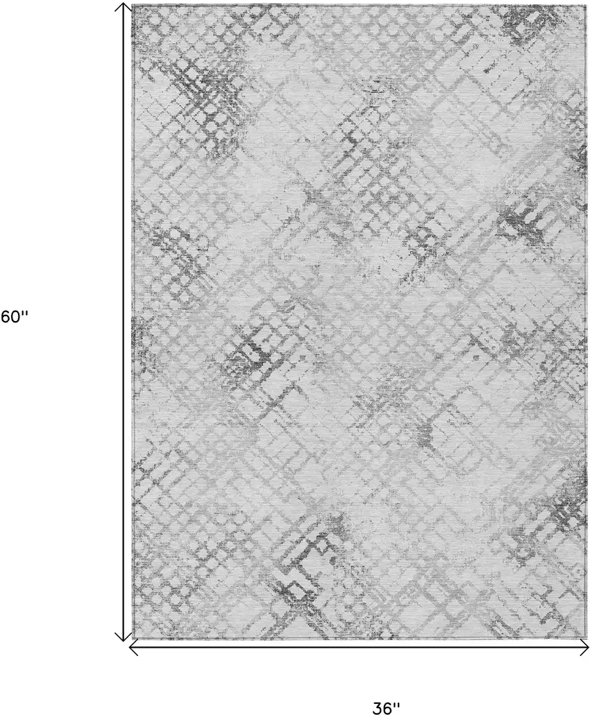 Gray Charcoal And Silver Geometric Washable Indoor Outdoor Area Rug Photo 3