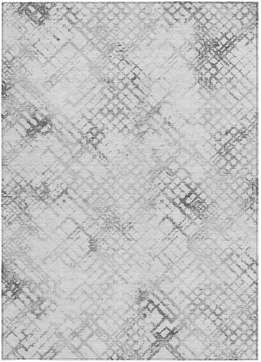Gray Charcoal And Silver Geometric Washable Indoor Outdoor Area Rug Photo 6