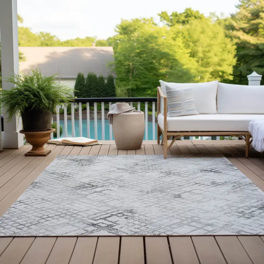 Gray Charcoal And Silver Geometric Washable Indoor Outdoor Area Rug Photo 9