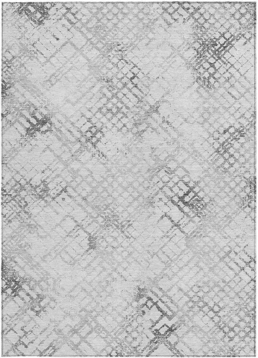 Gray Charcoal And Silver Geometric Washable Indoor Outdoor Area Rug Photo 7