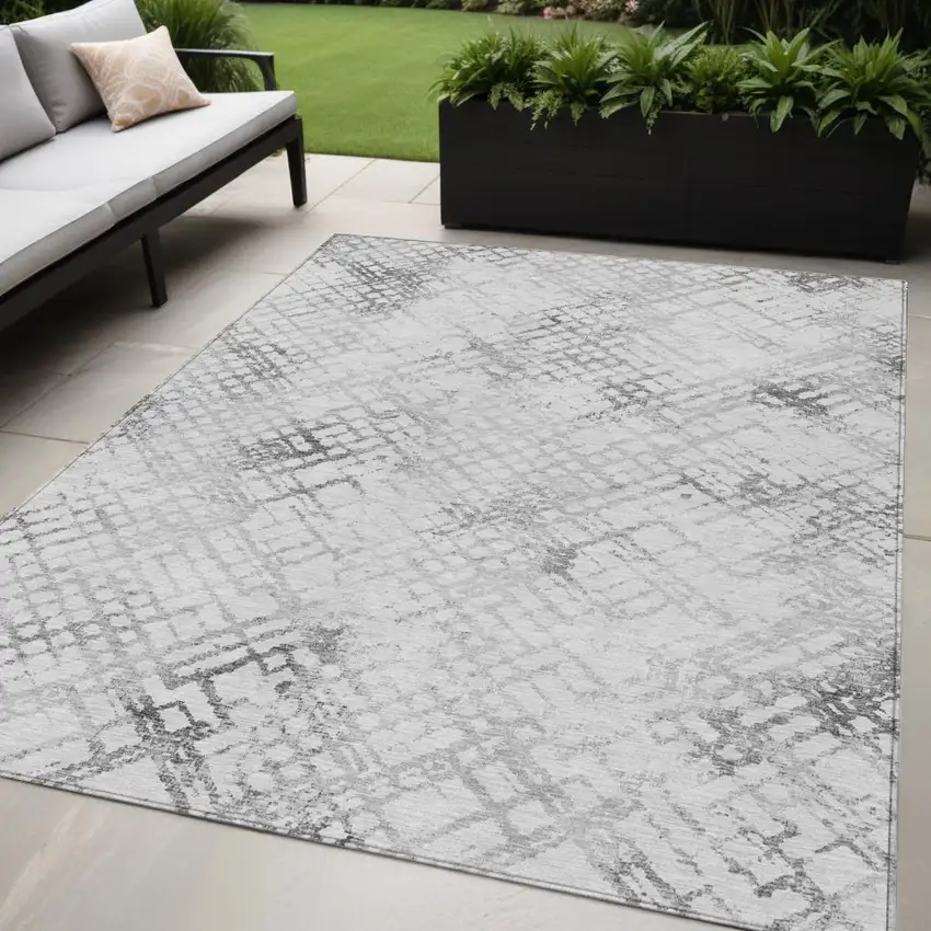 Gray Charcoal And Silver Geometric Washable Indoor Outdoor Area Rug Photo 1