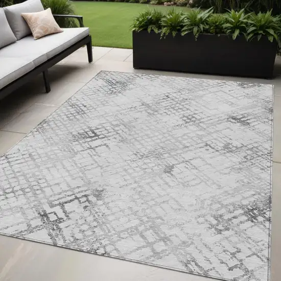 Gray Charcoal And Silver Geometric Washable Indoor Outdoor Area Rug Photo 1