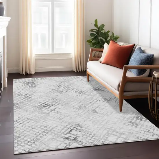 Gray Charcoal And Silver Geometric Washable Indoor Outdoor Area Rug Photo 9