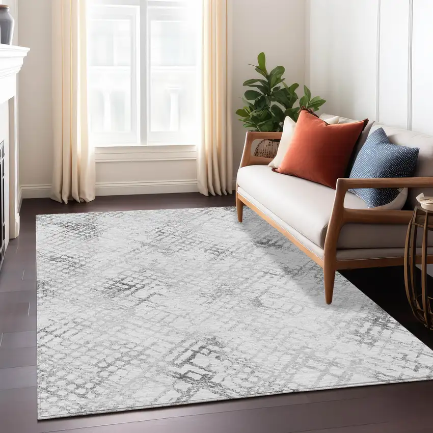 Gray Charcoal And Silver Geometric Washable Indoor Outdoor Area Rug Photo 9