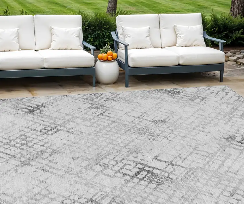 Gray Charcoal And Silver Geometric Washable Indoor Outdoor Area Rug Photo 1