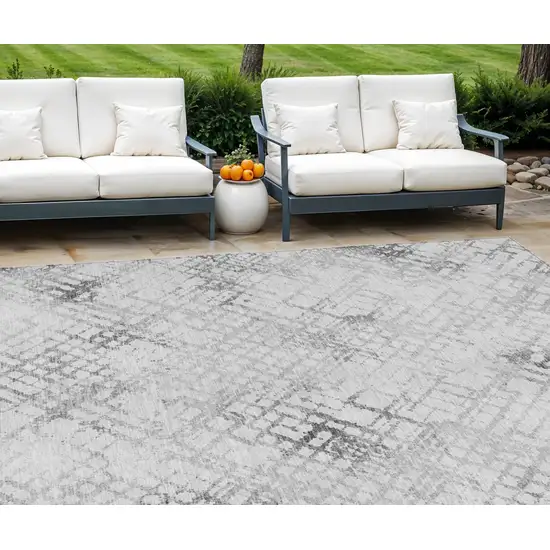 Gray Charcoal And Silver Geometric Washable Indoor Outdoor Area Rug Photo 1