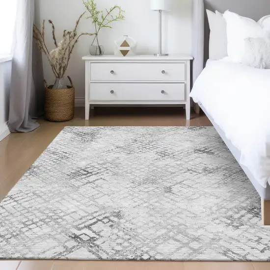Gray Charcoal And Silver Geometric Washable Indoor Outdoor Area Rug Photo 9