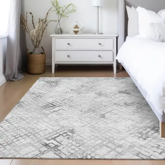 Gray Charcoal And Silver Geometric Washable Indoor Outdoor Area Rug Photo 9